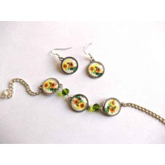 Set cercei si bratara reglabila, set cu model de floarea soarelui 34582