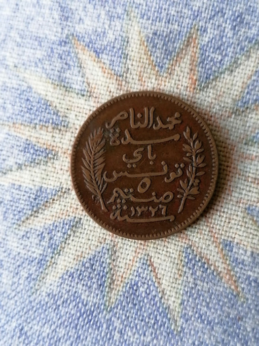 Moneda Tunisia 5 centimes 1908 (1326)A. 1
