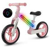 Bicicleta de echilibru fara pedale pentru copii, cu lumini LED, roti Eva, 2 ani+, Suno Pink, Kidwell