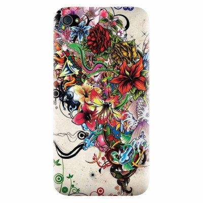 Husa silicon pentru Apple Iphone 4 / 4S, Abstract Flowers Tattoo Illustration foto