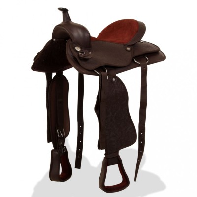 vidaXL Șa Western, căpăstru &amp;amp; pieptar, piele naturală, 16&amp;quot;, maro foto