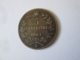Italia 5 Centesimi 1861 in stare foarte buna, Europa, Cupru (arama)