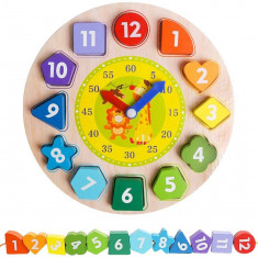 Ceas educativ cu diferite forme geometrice, Onore, multicolor, lemn, 18 cm diametru