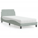 VidaXL Pat cu saltea, Dover, gri deschis, 90x190 cm, catifea 3208311