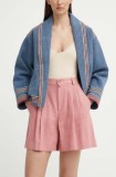 Drykorn pantaloni scurti din in COURT culoarea roz, neted, high waist, 126065 80715