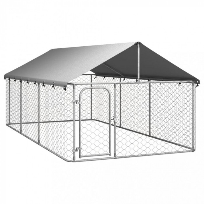 vidaXL Padoc de exterior pentru c&acirc;ini, cu acoperiș, 400x200x150 cm