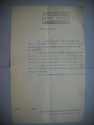 HOPCT DOCUMENT VECHI 343 MINISTERUL INDUSTRIEI COMERT EXTERIOR /BUCURESTI 1936 foto