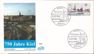 bnk fil Germania 1992 - FDC - Kiel 750 ani foto