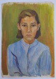 FATA CU BLUZA ALBASTRA , PICTURA DE CANTEMIR RISCUTIA , ANII &#039;70