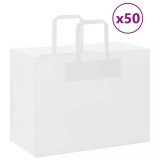 vidaXL Pungi Hartie Albe cu Manere, 32x17x25 cm, 50 Bucati, 7kg, Sacose Cadou, Cumparaturi, Petrecere, Kraft Reciclabila