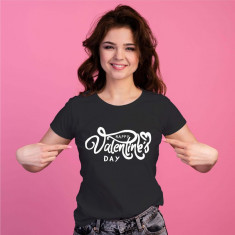 Tricou personalizat dama "Happy Valentine's Day", Negru, Marime M