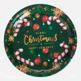 Farfurie Decorativă Metalică Verde pentru Crăciun &Oslash;26cm, CMCLASS