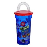 Pahar din plastic cu pai si capac, 400 ml, albastru, design gaming, CMCLASS