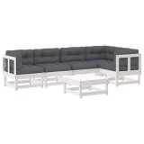 Cumpara ieftin Set mobilier relaxare gradina&amp;perne 6 piese alb lemn masiv pin