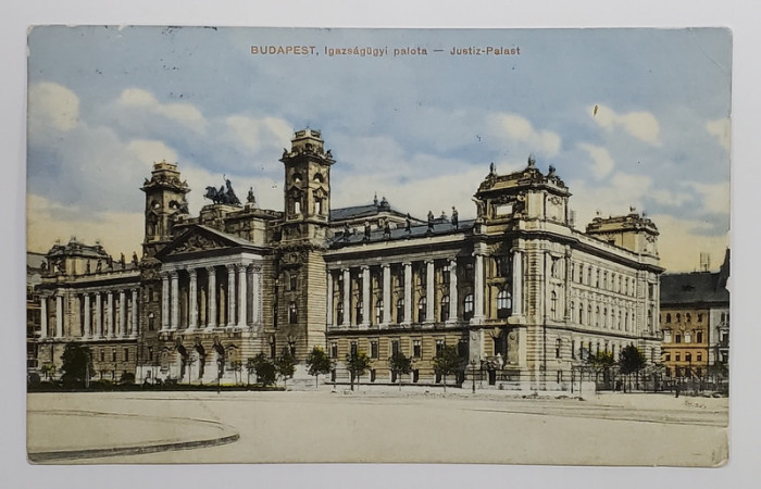 BUDAPESTA , PALATUL DE JUSTITIE , CARTE POSTALA ILUSTRATA , ANII &#039;30