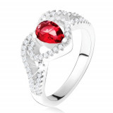 Inel cu zirconiu rubiniu şi contur de inimă, argint 925 - Marime inel: 52