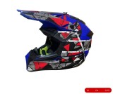 Casca Motocross - Enduro pentru motocicleta, ATV, bicicleta - marimea M (51-52 cm), albastru mat cu design rosu-gri