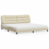 VidaXL Pat cu saltea, crem, 200x200 cm, textil