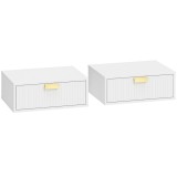 HOMCOM Set 2 noptiere suspendate cu sertar ondulat, pentru dormitor și living, 40x30x15 cm, alb | Aosom Romania
