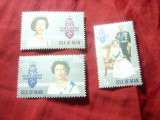 Serie Insula Man 1977 - 25 Ani Regat Regina Elisabeta , 3 valori, Nestampilat