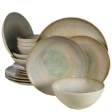 Set farfurii 16 piese, 4 persoane, Shell, Crem cu margine maro