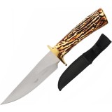 Cutit de Vanatoare Cu Maner Scoarta Si Auriu, Otel Inoxidabil, Husa Material Textil, 30 cm