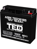 Acumulator Plumb Acid AGM TED 12V 18.5Ah, Terminal T3, 181x76x167mm, Baterie UPS, Echipamente Medicale, Aeronautica, Sisteme Solare, Motociclete