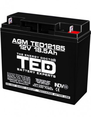 Acumulator TED 12V 18.5Ah AGM plumb acid terminal T3 181mm x 76mm x h167mm foto
