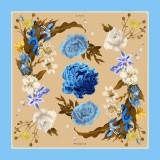Cumpara ieftin Batic Matase Naturala Secret Garden Bleu Bej 90x90 cm Italia Esarfa Dama Floral Vintage Elegant