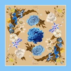 Batic Secret Garden din mătase naturală &ndash; bleu/bej