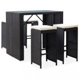 Set de bar de exterior, 5 piese, negru, poliratan și sticlă, vidaXL