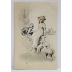 CUPLU , SCENA BUCOLICA , CARTE POSTALA ILUSTRATA , CLASICA