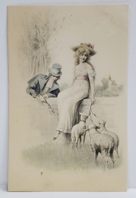 CUPLU , SCENA BUCOLICA , CARTE POSTALA ILUSTRATA , CLASICA foto