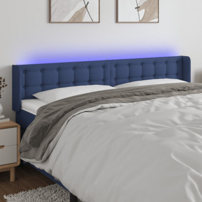 Tablie de pat cu LED, albastru, 183x16x78/88 cm, textil GartenMobel Dekor foto