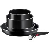 Set 5 piese TEFAL Ingenio Easy Cook &amp;amp; Clean L1539543, maner detasabil, invelis antiaderent Titan, indicator termic Thermo Signal, negru