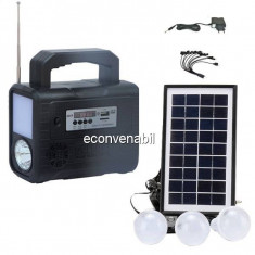 Kit Solar Lanterna LED Radio USB 3 Becuri 6V4Ah GDPLUS GD8028 foto