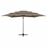Umbrela de soare 4 niveluri stalp aluminiu gri taupe 250x250 cm GartenMobel Dekor, vidaXL