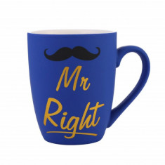 Cana mata din ceramica Pufo Mr Right, pentru cafea sau ceai, 360 ml, albastru