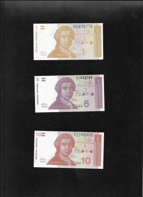 Set Croatia 1 + 5 + 10 dinari dinara 1991 aunc / unc pret pe set foto