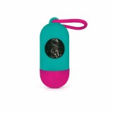 Dispenser Pungi Igienice pentru C&acirc;ini, Bicolor cu Carabină, Turcoaz, Fucsia