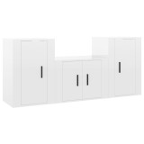 Set comoda TV, 3 piese, alb extralucios, lemn prelucrat