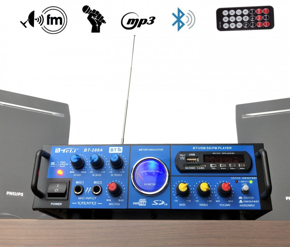 Statie Bluetooth 80W, Amplificator boxe pasive BT-288, USB, Radio, TeLi |  Okazii.ro