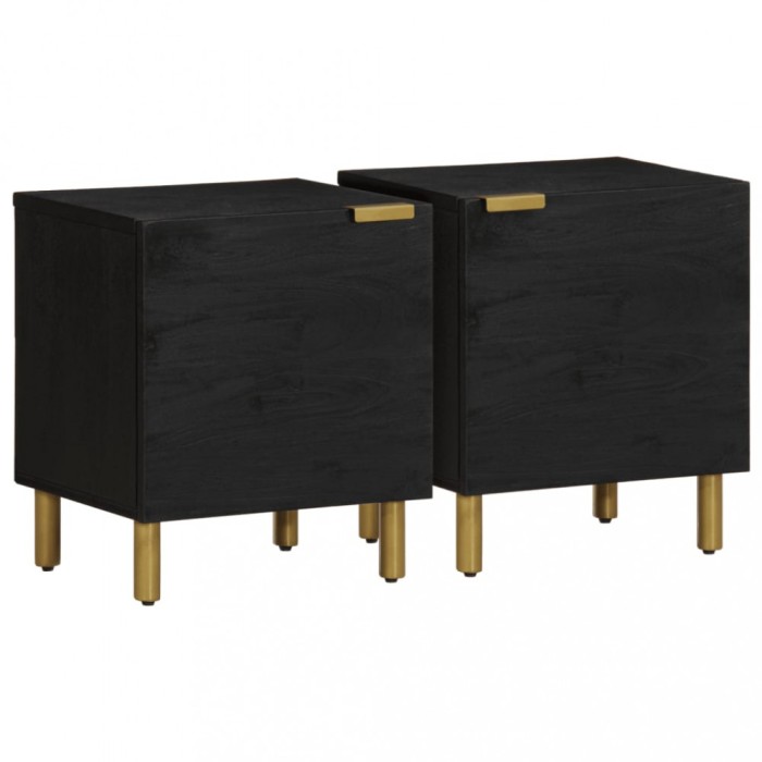 Gossi noptiere, 2 buc., negru, 40x33x46 cm, lemn masiv de mango