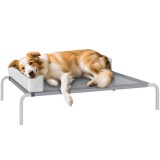 PawHut Pat Ridicat cu Pernă Detasabilă, Plasa Ventilată, Talie Medie, Gri Deschis | Aosom Romania
