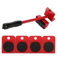 Set de transport pentru mobila, elevator si 4 role, Rosu/Negru