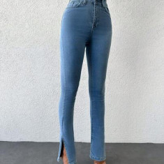 Blugi din denim, slim fit, cu talie inalta, albastru, dama, Shein