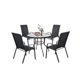 Set Mobilier Gradina Leziter Tanger 4 Persoane Masa Sticla Securizata Scaune Textilena