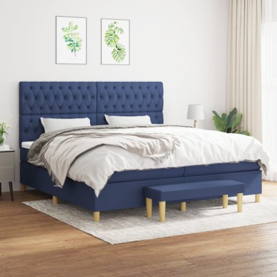 Pat box spring cu saltea, albastru, 200x200 cm, textil foto