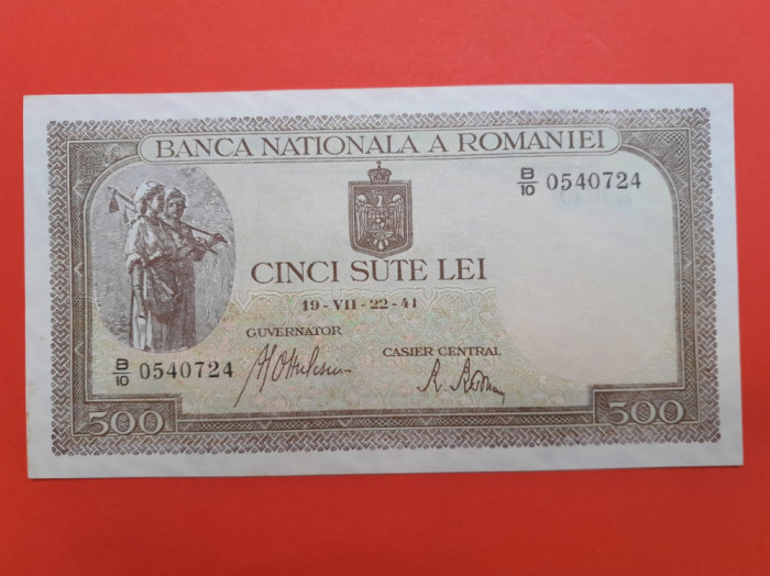 Bancnota 500 lei 1941 iulie filigran vertical aUNC+++-&gt;UNC