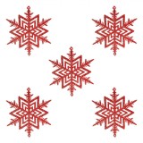 Ornament Brad Crăciun, Fulg Glitter, Set 5 Bucăți, Culoare Roșu, Dimensiuni 10x10 cm, Material Plastic, Oem